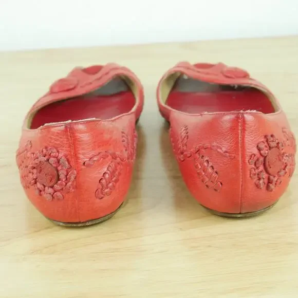 Valentino Garavani 38 Shoes Slip On Ballet Flats Peep Toe Red Leather Luxury - Picture 12 of 16
